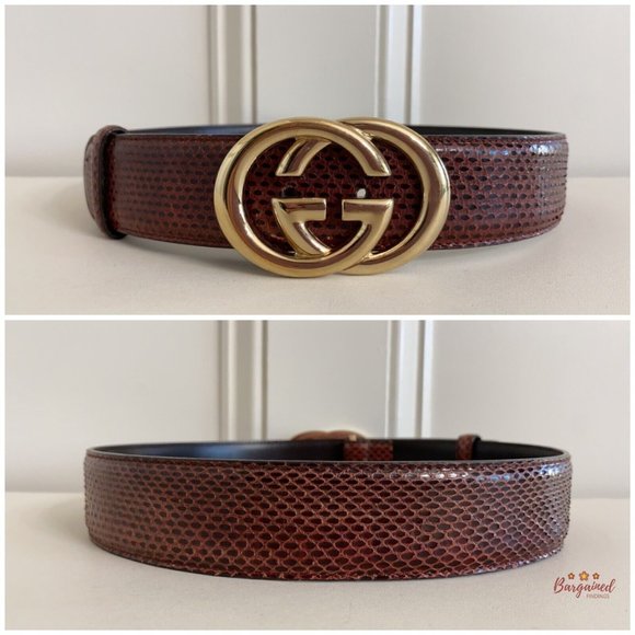 Authentic Gucci Maroon Python Leather Gold Interlocking G Buckle Belt Size 75/30 - Picture 6 of 13